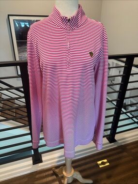 Fennec Performance Golf Quarter Zip Pullover Men’s L Pink White Stripe Spani